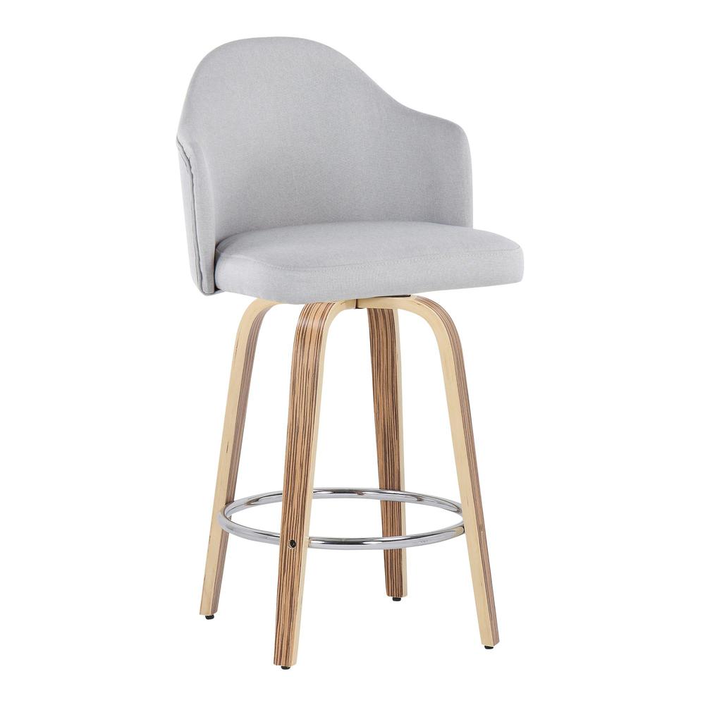 Zebra Wood, Chrome, Light Grey Fabric Ahoy Counter Stool - Set of 2