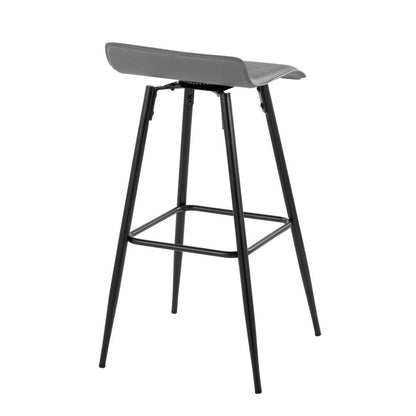 Black Steel, Grey PU Ale Fixed-Height Bar Stool - Set of 2