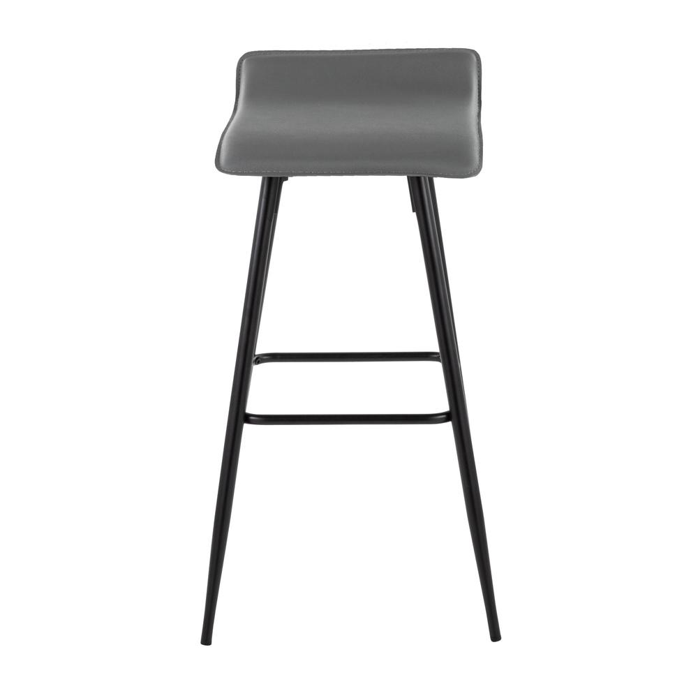 Black Steel, Grey PU Ale Fixed-Height Bar Stool - Set of 2