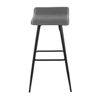 Black Steel, Grey PU Ale Fixed-Height Bar Stool - Set of 2