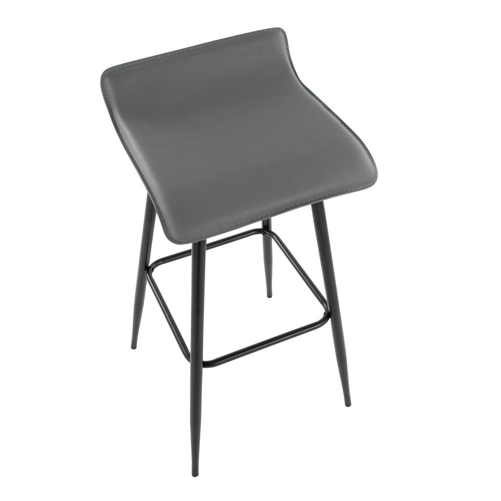 Black Steel, Grey PU Ale Fixed-Height Bar Stool - Set of 2