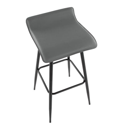 Black Steel, Grey PU Ale Fixed-Height Bar Stool - Set of 2