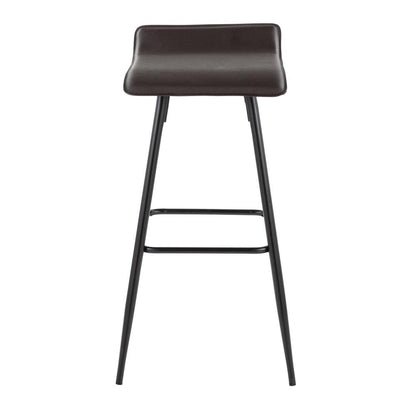 Black Steel, Espresso PU Ale Fixed-Height Bar Stool - Set of 2