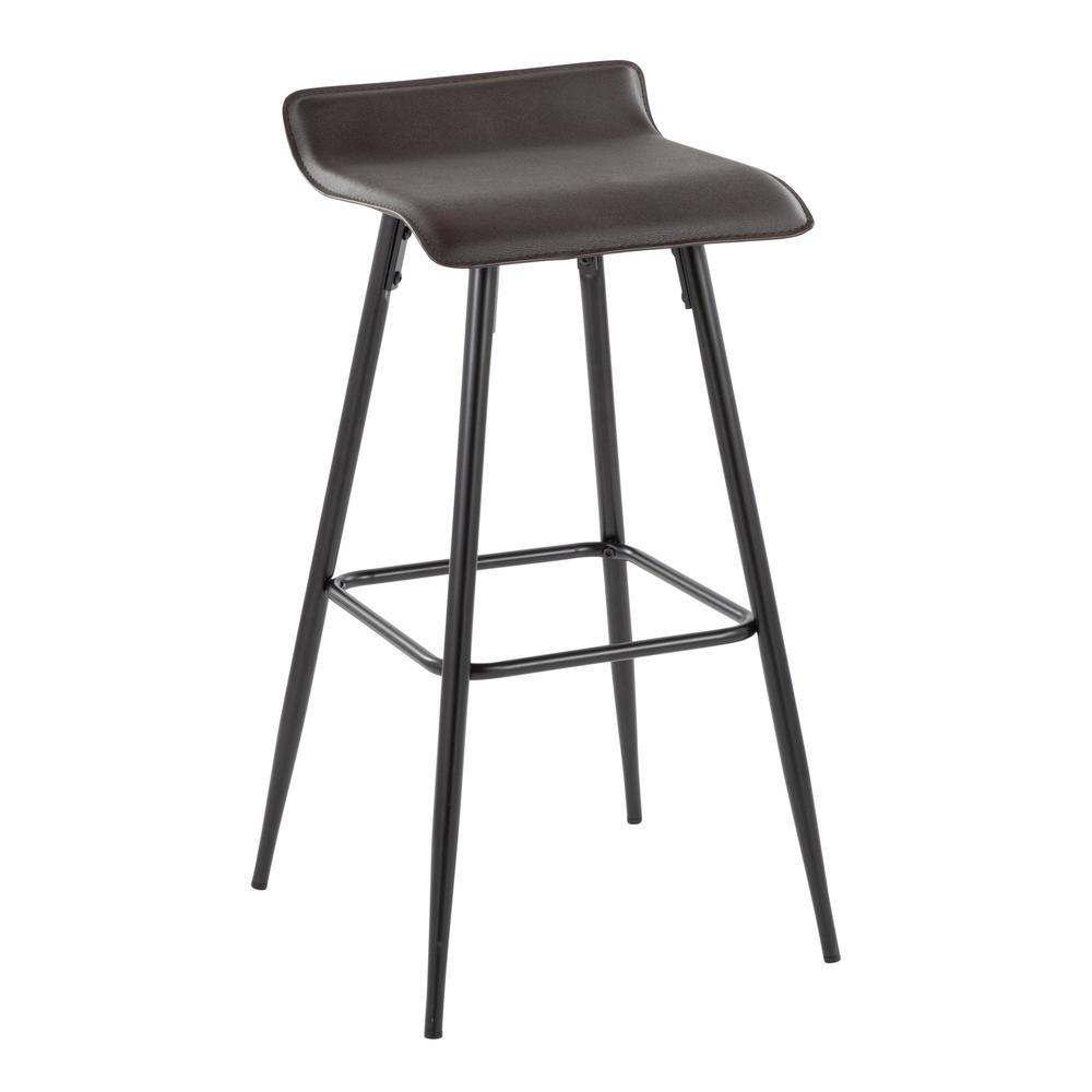 Black Steel, Espresso PU Ale Fixed-Height Bar Stool - Set of 2