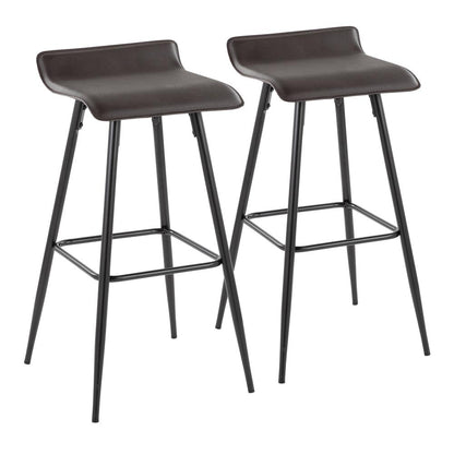 Black Steel, Espresso PU Ale Fixed-Height Bar Stool - Set of 2