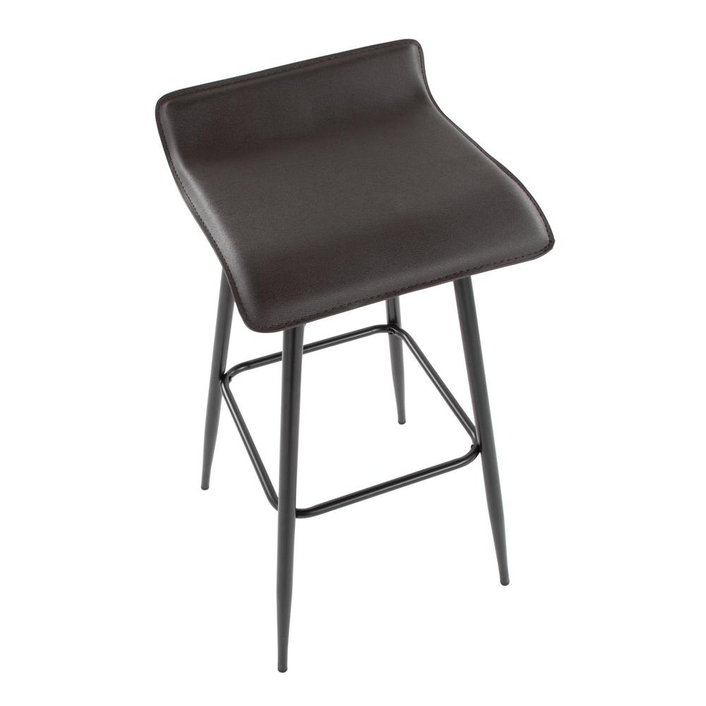 Black Steel, Espresso PU Ale Fixed-Height Bar Stool - Set of 2