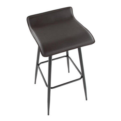 Black Steel, Espresso PU Ale Fixed-Height Bar Stool - Set of 2