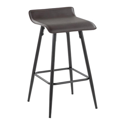 Black Steel, Espresso PU Ale Fixed Height Counter Stool - Set of 2