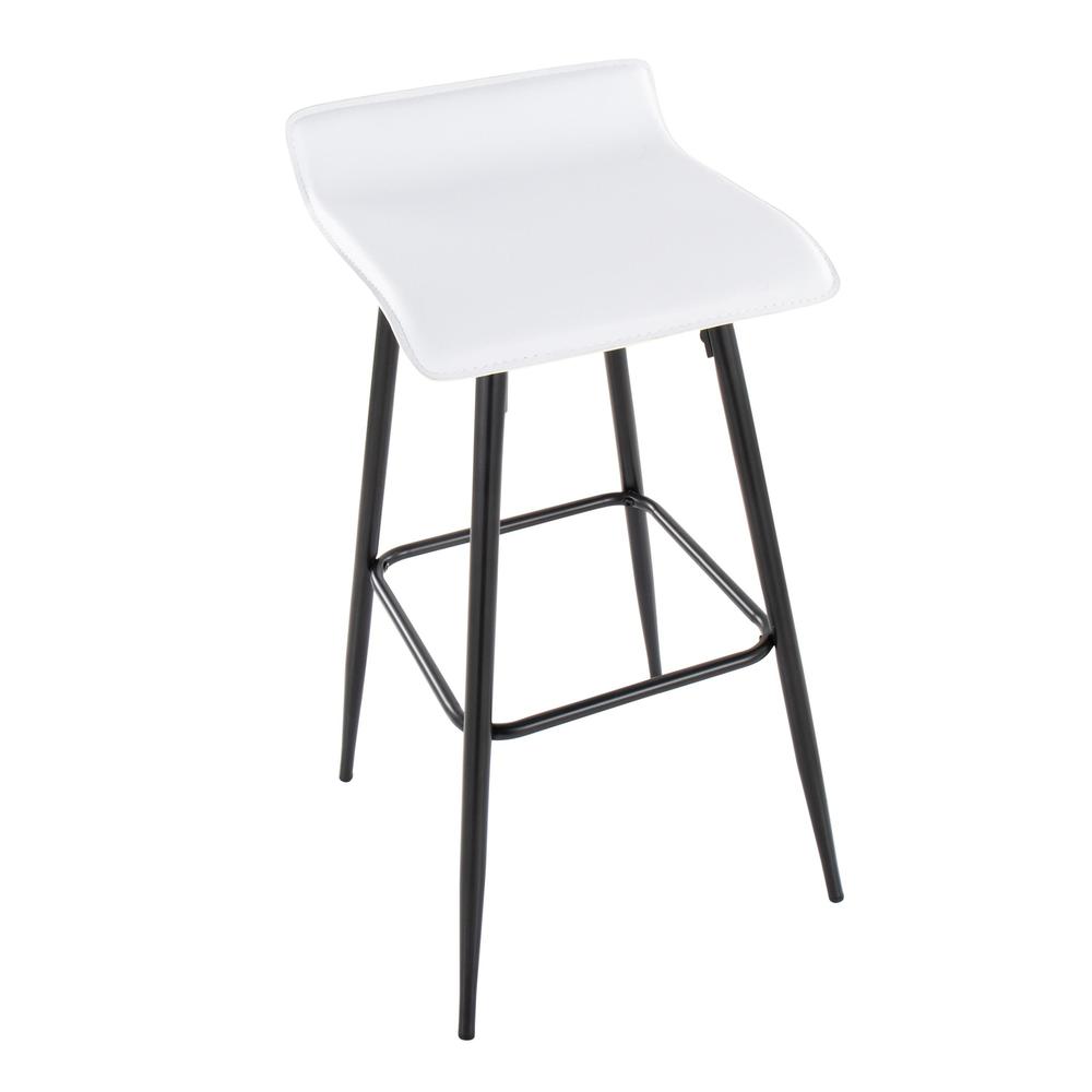 Black Steel, White PU Ale Fixed-Height Bar Stool - Set of 2