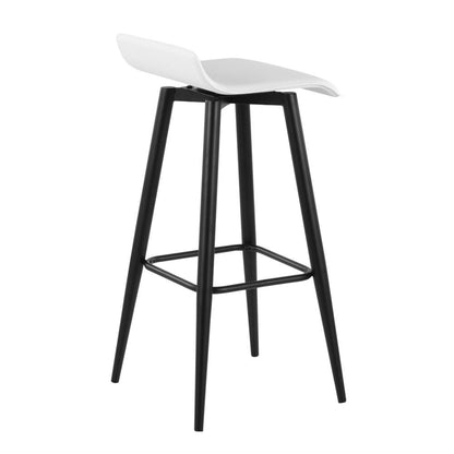 Black Steel, White PVC Ale Fixed-Height Bar Stool - Set of 2