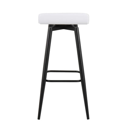 Black Steel, White PVC Ale Fixed-Height Bar Stool - Set of 2