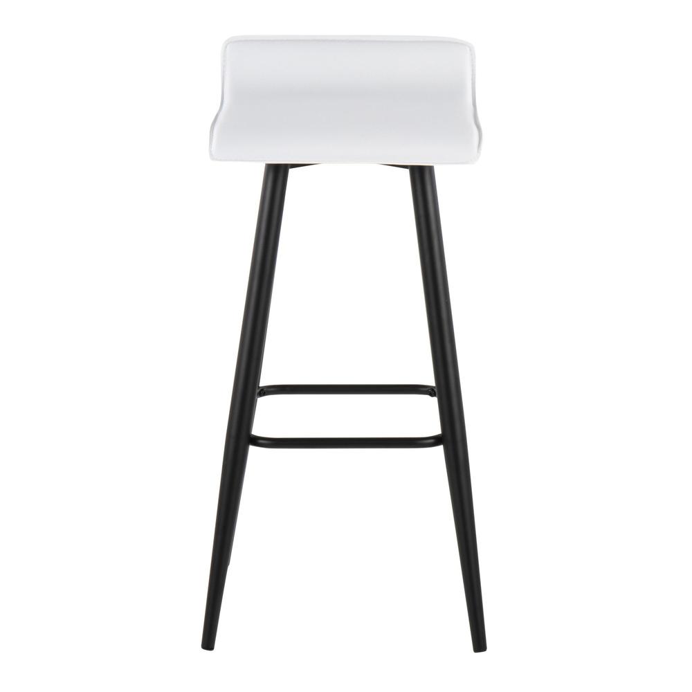 Black Steel, White PVC Ale Fixed-Height Bar Stool - Set of 2