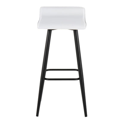 Black Steel, White PVC Ale Fixed-Height Bar Stool - Set of 2