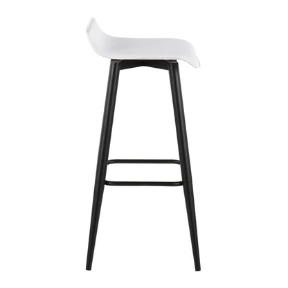 Black Steel, White PVC Ale Fixed-Height Bar Stool - Set of 2