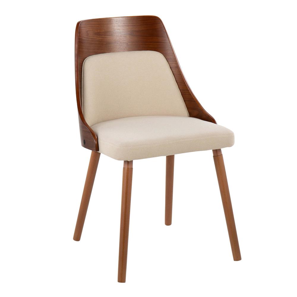 Walnut Wood, Cream Fabric Anabelle Chair (Set of 2)