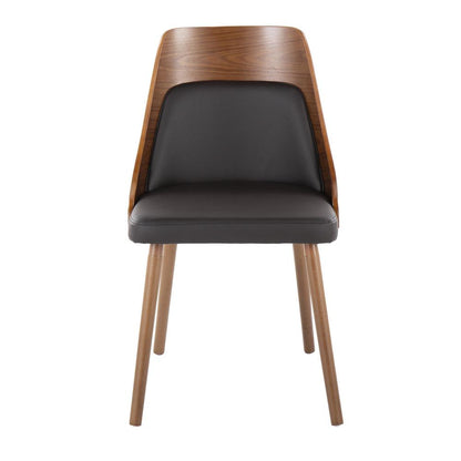 Walnut Wood, Brown PU Anabelle Chair (Set of 2)
