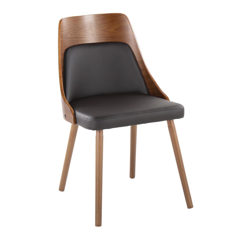 Walnut Wood, Brown PU Anabelle Chair (Set of 2)
