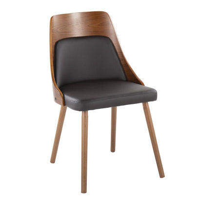 Walnut Wood, Brown PU Anabelle Chair (Set of 2)