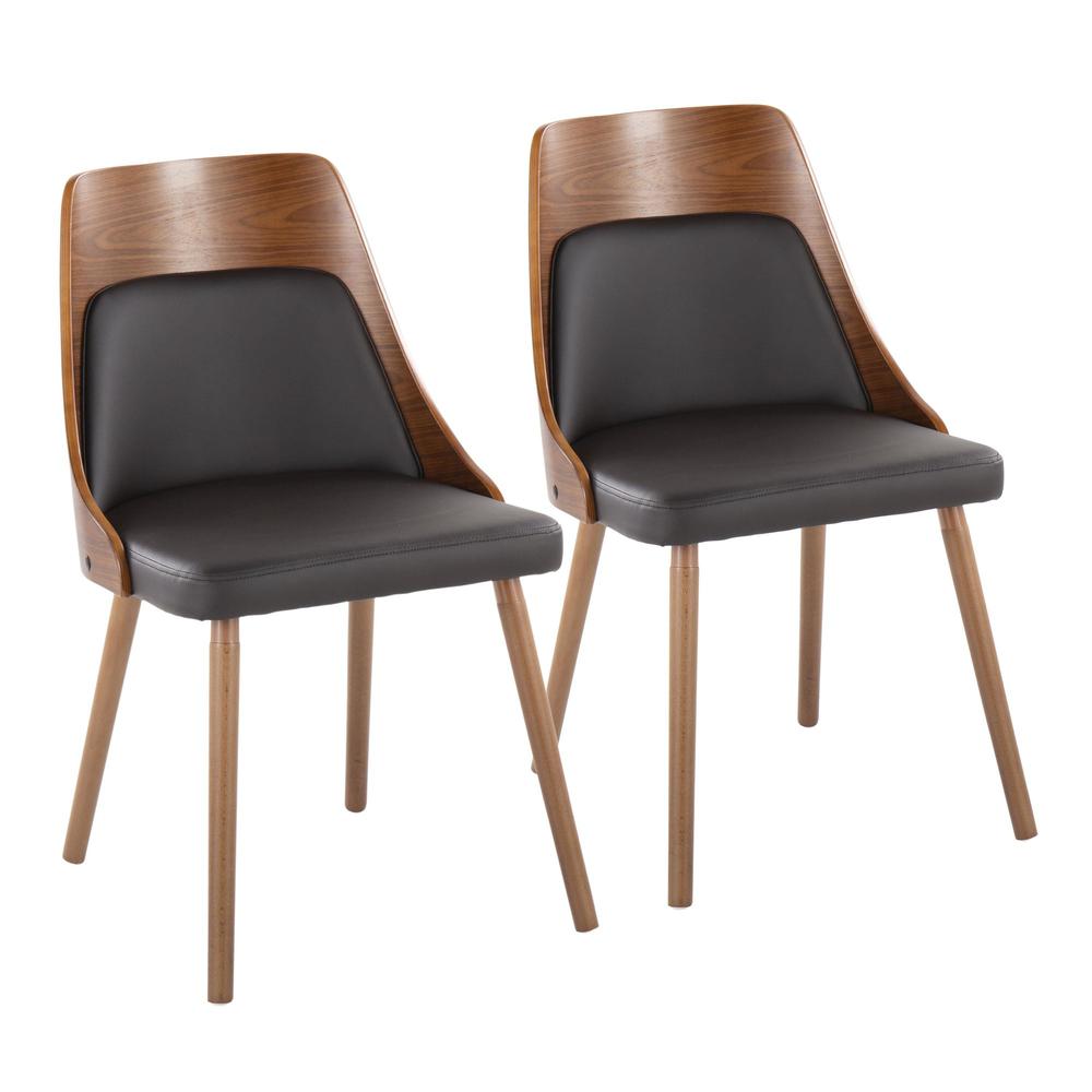Walnut Wood, Brown PU Anabelle Chair (Set of 2)