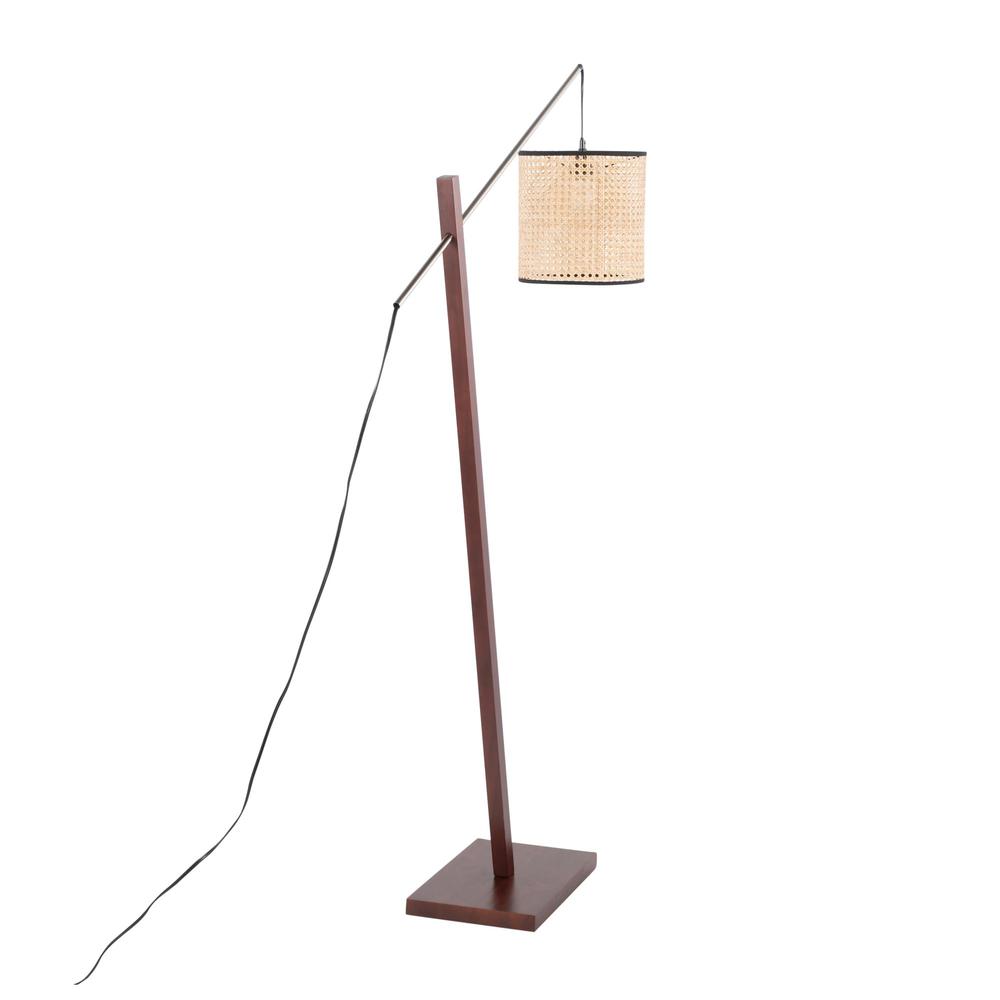 Walnut Wood, Satin Nickel, Rattan Arturo Floor Lamp