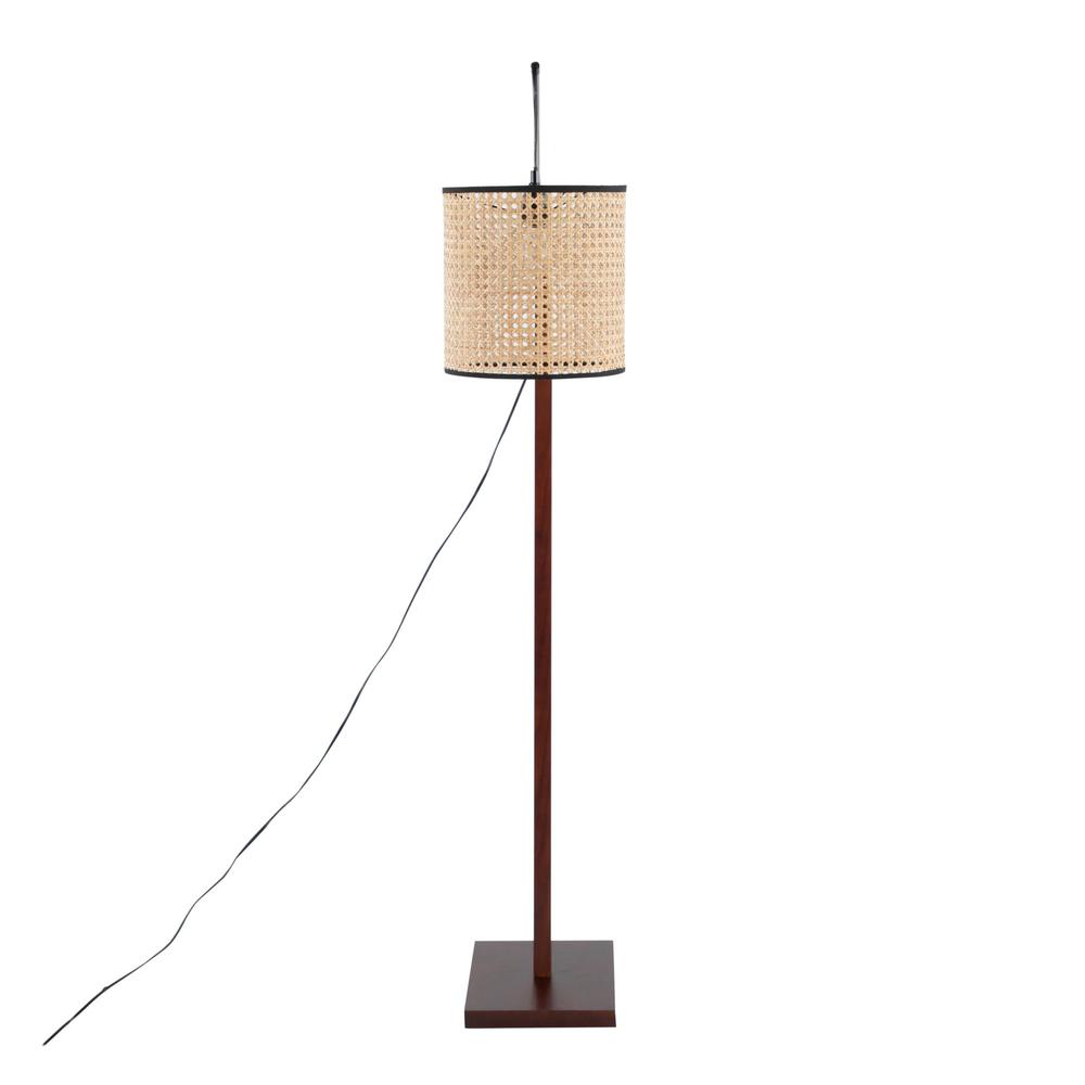 Walnut Wood, Satin Nickel, Rattan Arturo Floor Lamp
