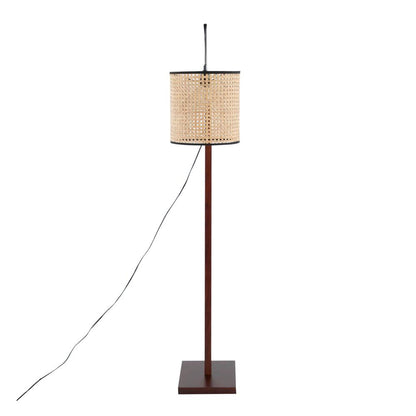 Walnut Wood, Satin Nickel, Rattan Arturo Floor Lamp