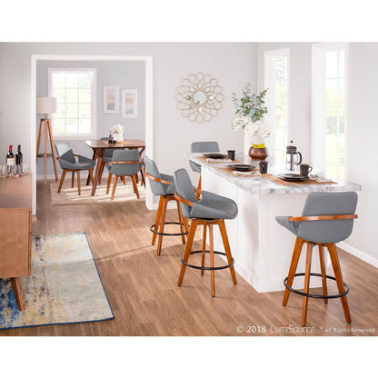 Walnut Bamboo, Grey PU, Black Metal Cosmo Counter Stool