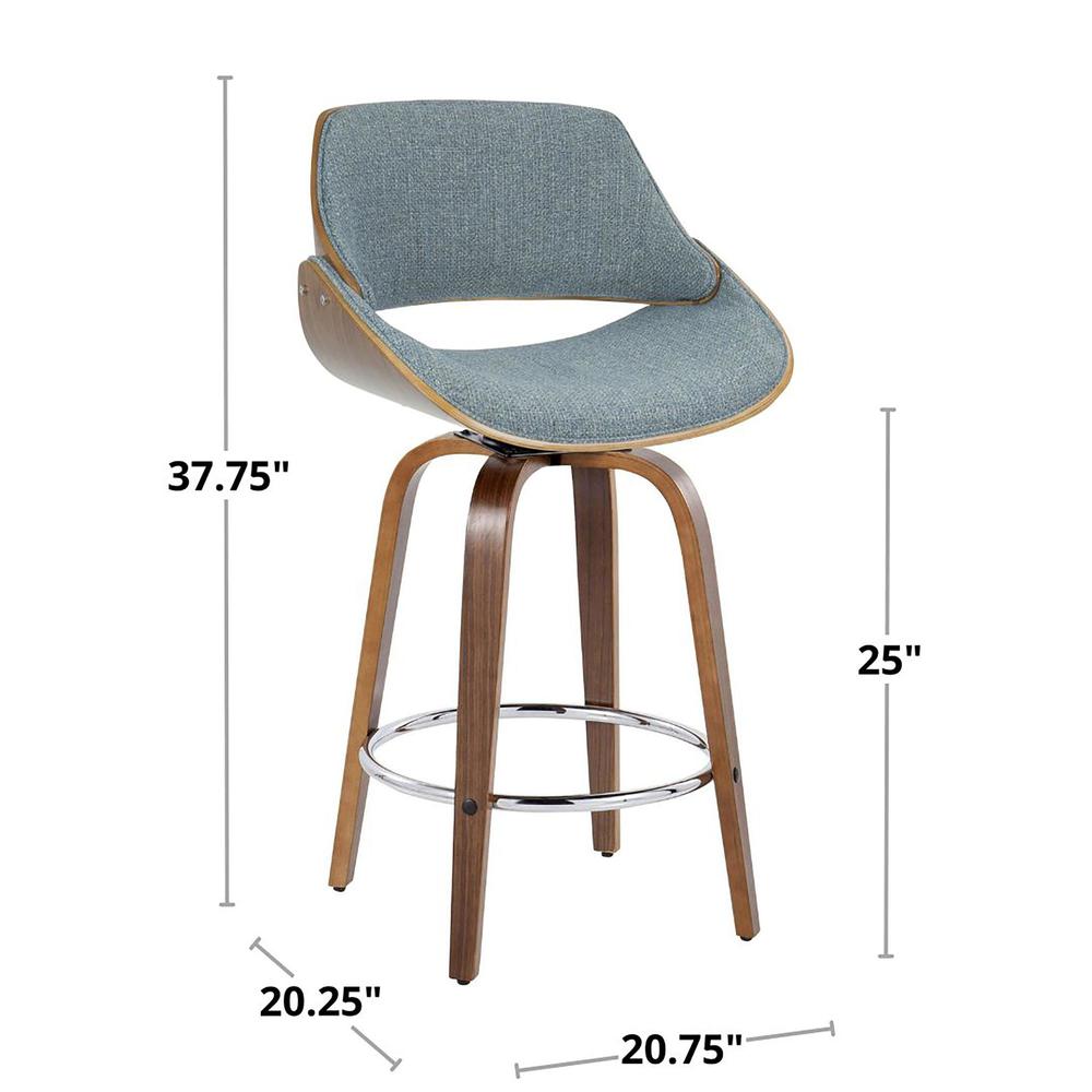Walnut Wood, Blue Fabric Fabrizzi 26" Fixed-Height Counter Stool - Set of 2