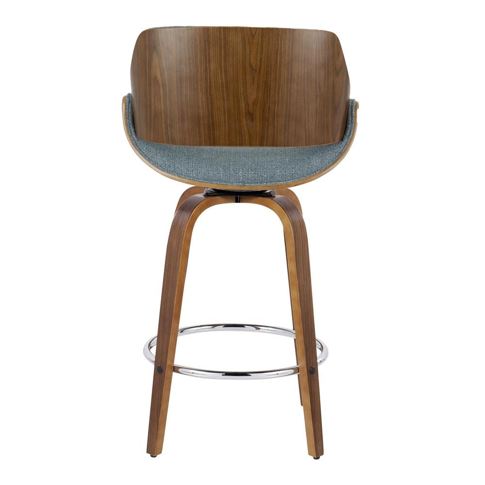Walnut Wood, Blue Fabric Fabrizzi 26" Fixed-Height Counter Stool - Set of 2