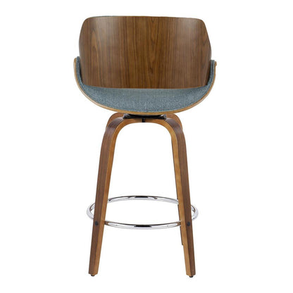 Walnut Wood, Blue Fabric Fabrizzi 26" Fixed-Height Counter Stool - Set of 2