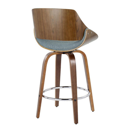 Walnut Wood, Blue Fabric Fabrizzi 26" Fixed-Height Counter Stool - Set of 2