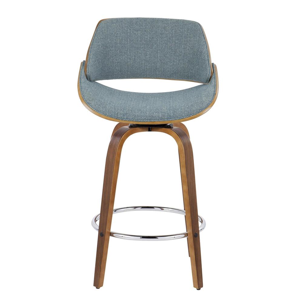 Walnut Wood, Blue Fabric Fabrizzi 26" Fixed-Height Counter Stool - Set of 2