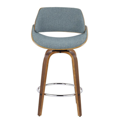 Walnut Wood, Blue Fabric Fabrizzi 26" Fixed-Height Counter Stool - Set of 2