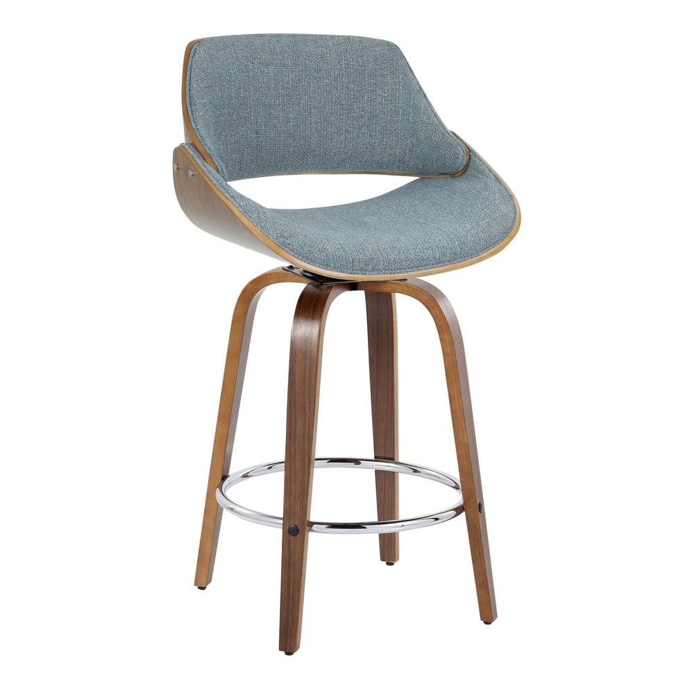 Walnut Wood, Blue Fabric Fabrizzi 26" Fixed-Height Counter Stool - Set of 2