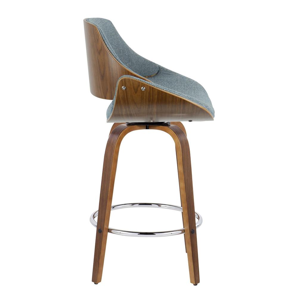 Walnut Wood, Blue Fabric Fabrizzi 26" Fixed-Height Counter Stool - Set of 2