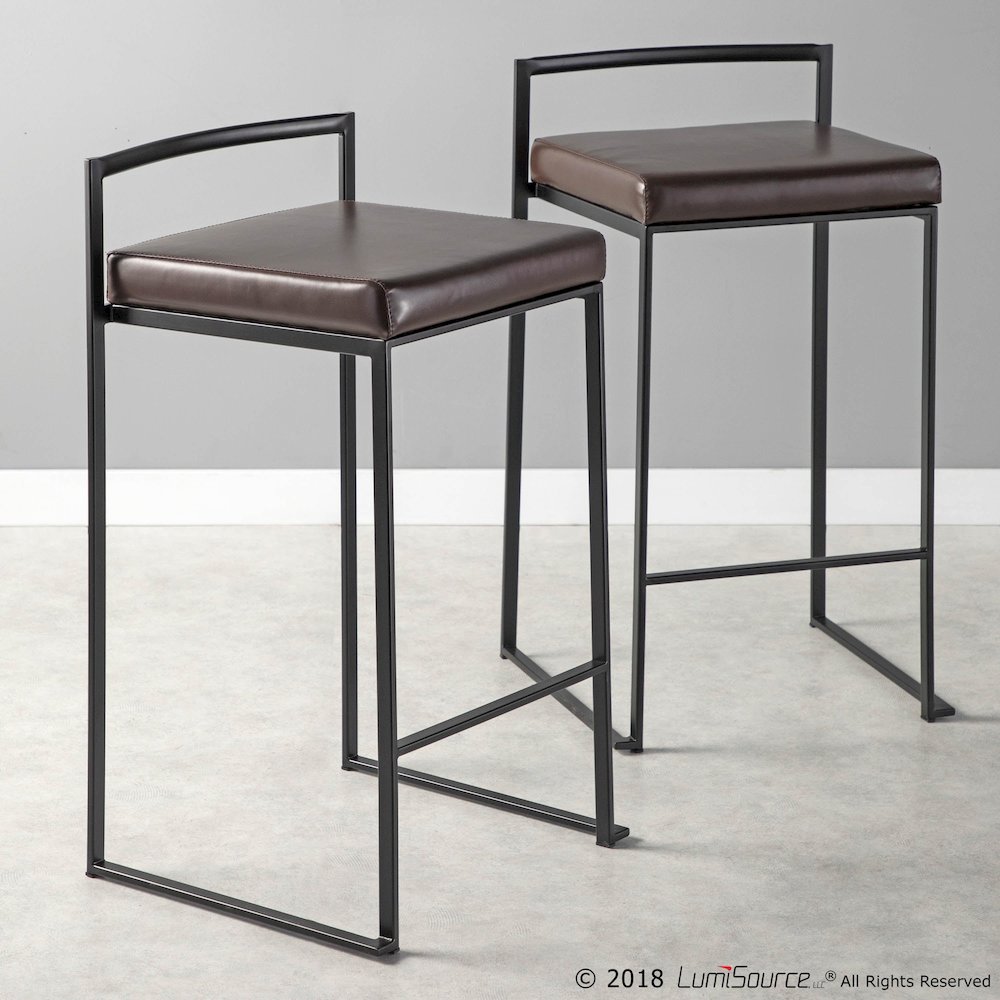 Fuji Stacker 26" Fixed-Height Counter Stool - Set of 3 in Black Metal