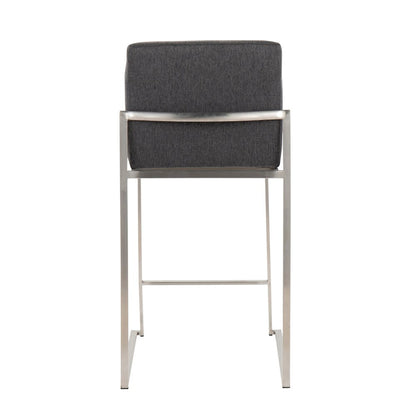 Fuji High Back 26" Fixed-Height Counter Stool - Set of 3 in Stainless Steel
