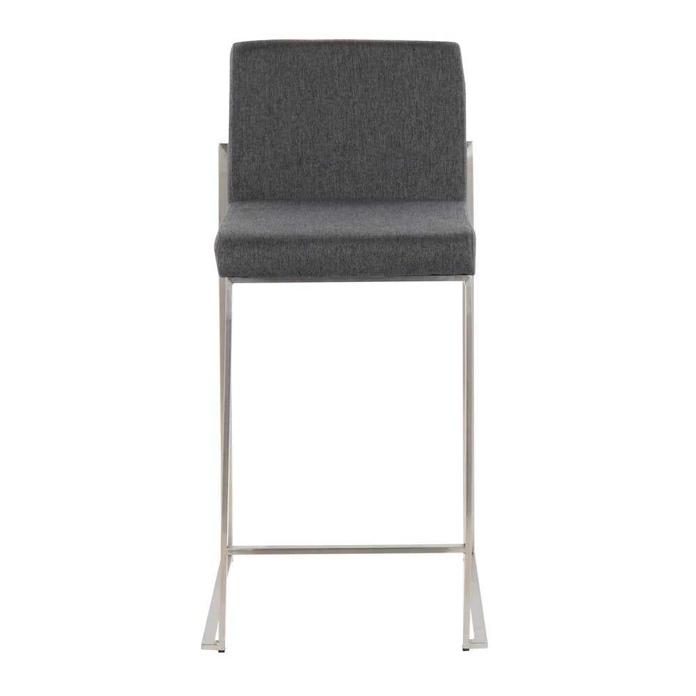 Fuji High Back 26" Fixed-Height Counter Stool - Set of 3 in Stainless Steel