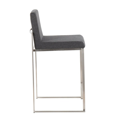 Fuji High Back 26" Fixed-Height Counter Stool - Set of 3 in Stainless Steel
