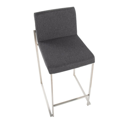 Fuji High Back 26" Fixed-Height Counter Stool - Set of 3 in Stainless Steel