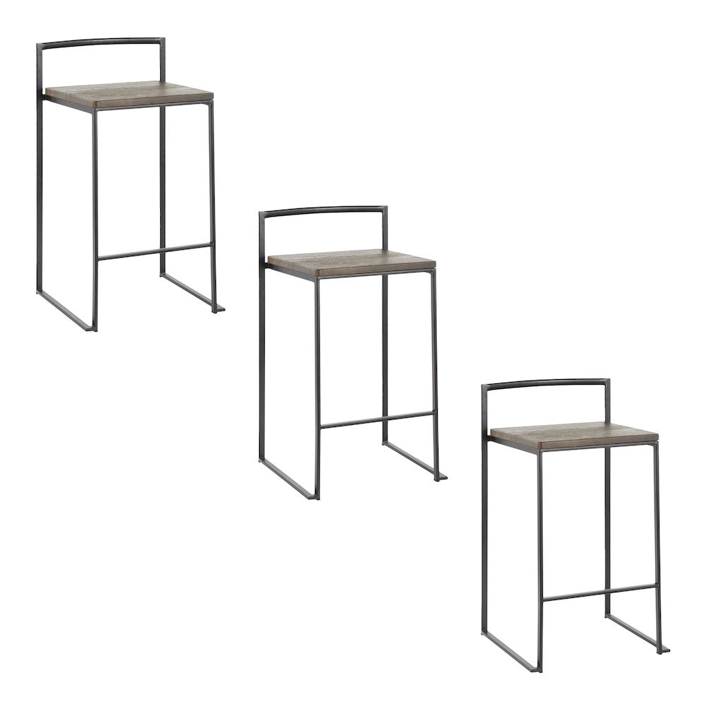 Fuji Stacker 26" Fixed-Height Counter Stool - Set of 3 in Black Metal