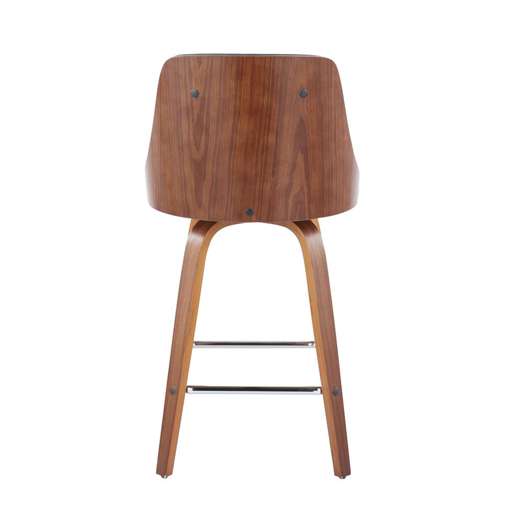 Walnut Wood, Chrome Metal, Grey PU Gianna Fixed-Height Counter Stool - Set of 2