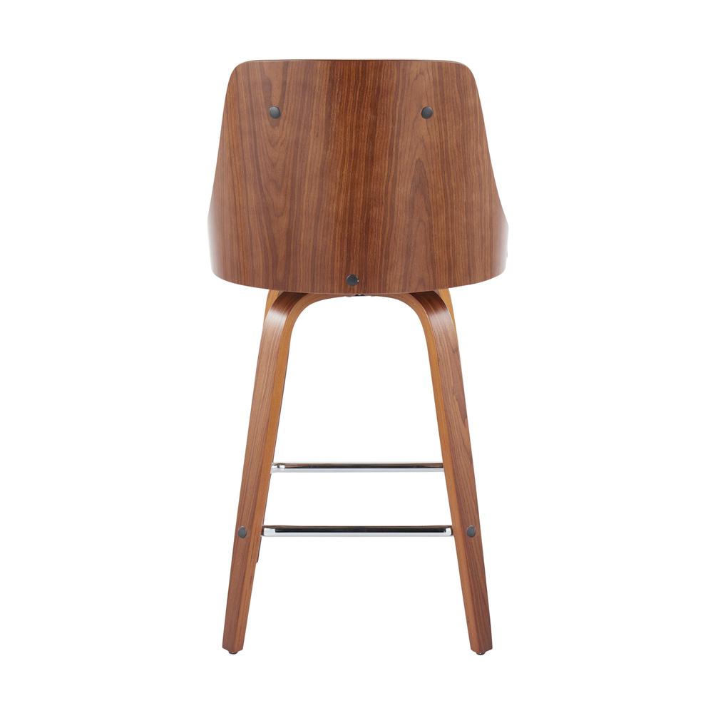 Walnut Wood, Chrome Metal, White PU Gianna Fixed-Height Counter Stool - Set of 2