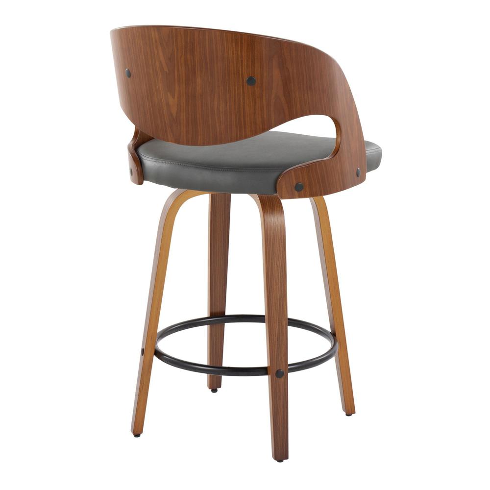 Walnut Wood, Grey PU Pino 26" Fixed-Height Counter Stool - Set of 2