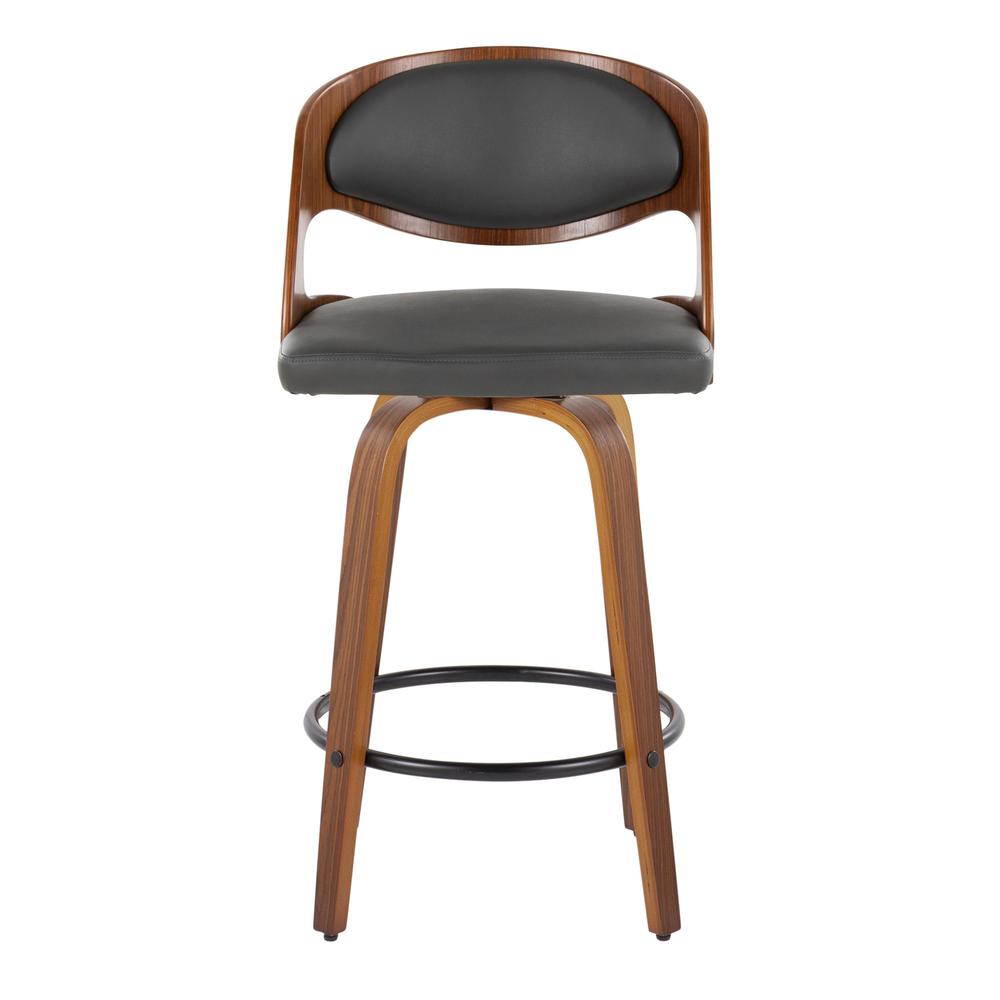 Walnut Wood, Grey PU Pino 26" Fixed-Height Counter Stool - Set of 2