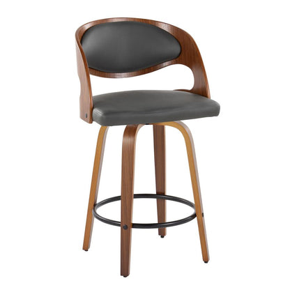 Walnut Wood, Grey PU Pino 26" Fixed-Height Counter Stool - Set of 2