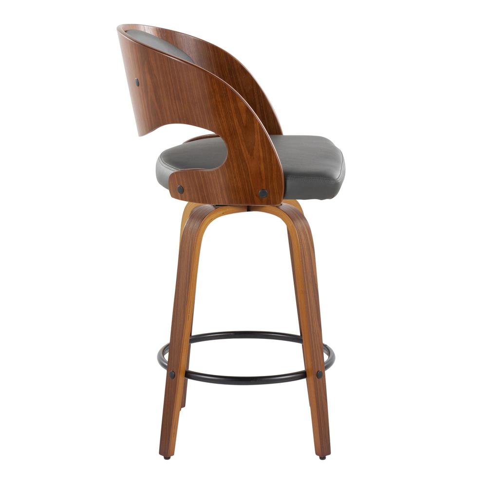 Walnut Wood, Grey PU Pino 26" Fixed-Height Counter Stool - Set of 2