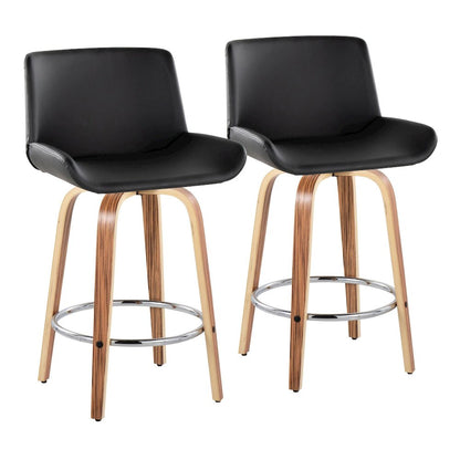 Santi 25" Fixed-Height Counter Stool - Set of 2 in Zebra Wood