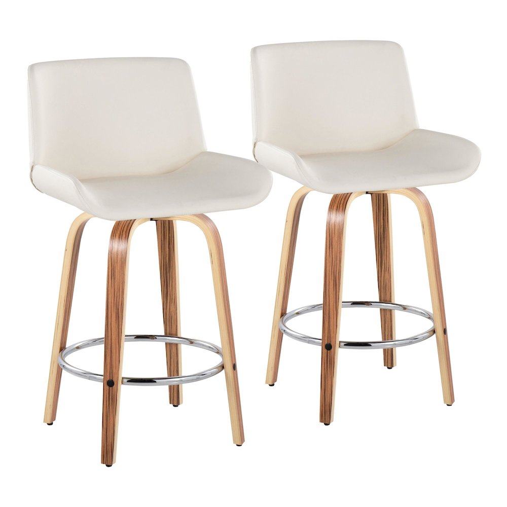 Santi 25" Fixed-Height Counter Stool - Set of 2 in Zebra Wood
