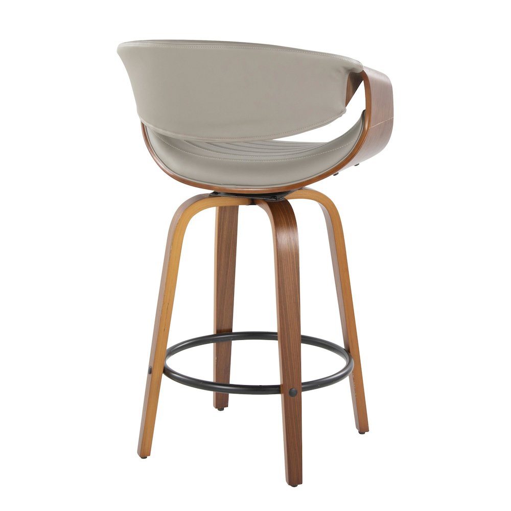 Walnut Wood, Grey PU, Black Metal Symphony Counter Stool - Set of 2